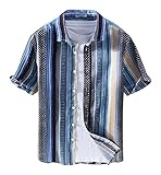 Kurzarm Wäsche atmungsaktueller Sommer gestreifter Hanf kurzärmelige Mann Hemd Männer lässige Hemden Kurze Ärmel aus Baumwolle (Color : A, Size : L)