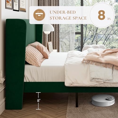 image for SHA CERLIN Queen Size Velvet Bed Frame with Vertical Channel Tufted Wi