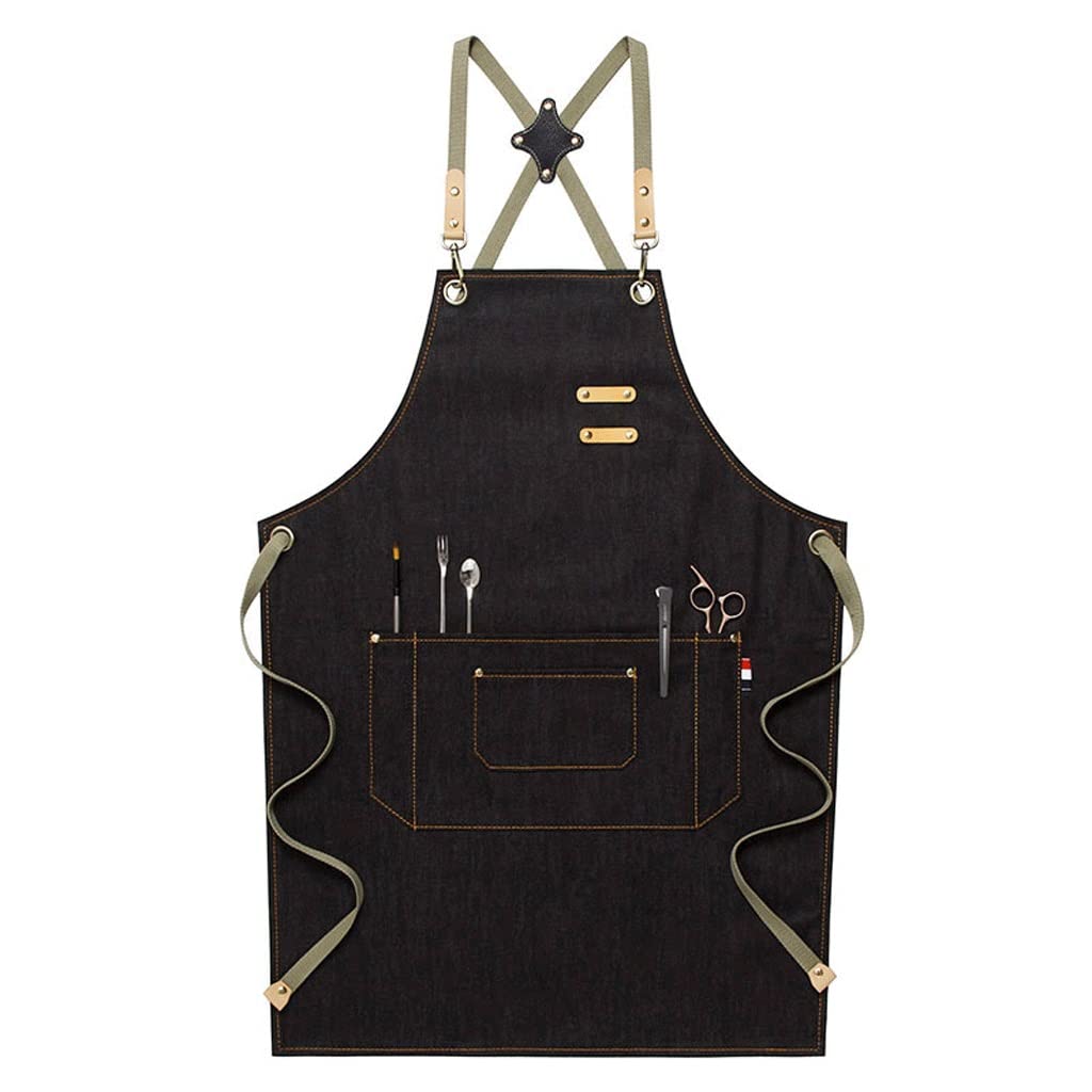Tablier de denim noir SSDD pour barista et coiffeur styliste