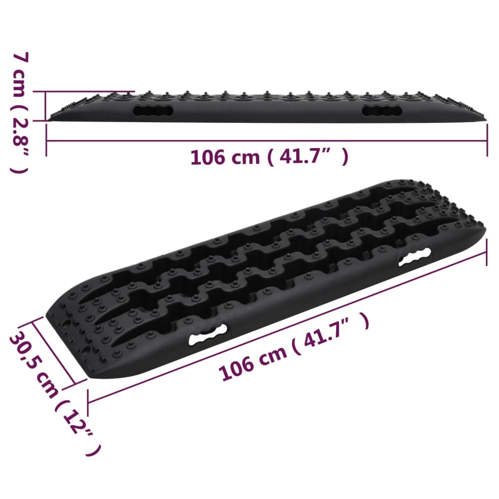 Traktionsmatten 2 Stk. Schwarz aus verstärktem Nylon, 106 x 30,5 x 7 cm, bis 10 Tonnen Traglast, für Auto Notfallwerkzeug, Outdoor und Krisenvorsorge bei Schlamm, Schnee oder Unfall