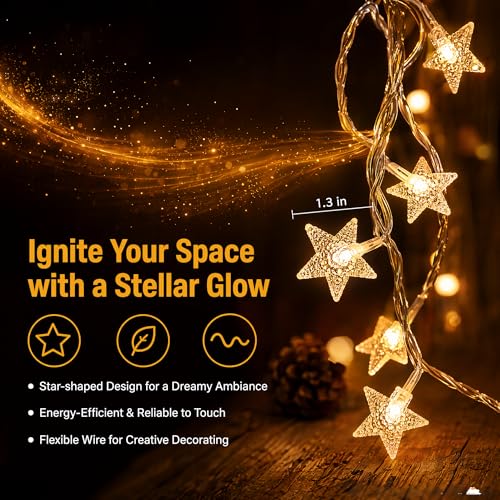 Image of 40 LED Star String Lights Battery Operated 20FT Star Mini Star Fairy Lights for Patio Garden,Wedding, Party, Home Decoration (Star)