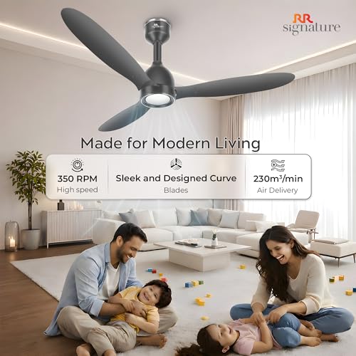 Image of RR Signature COMFYGLOW 1250mm BLDC Underlight Ceiling Fan with 100% Pure Copper Motor - 35W | 350 RPM High Speed | Remote Control & LED Light | 3 Light Modes | 3 Year Warranty - Venetian Grey
