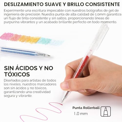 Miniatura 3 de Grabie 18 bolígrafos de gel con purpurina retráctiles, 18 colores