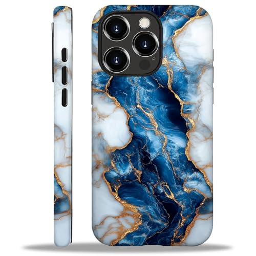 Coque rigide iPhone 16 Pro Max antichoc mate marbre bleu blanc or fille garçon