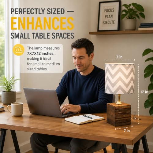 Image of tu casa Wooden Table Lamp Maze Print Fabric Shade for Home, Bedroom, Lounge