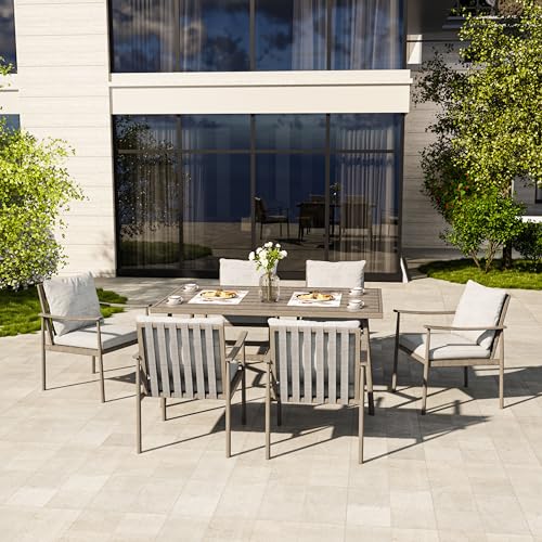 HAPPATIO 6-Piece Aluminum Outdoor Dining Chair Set with Cushions and Rope Backrest - Grey