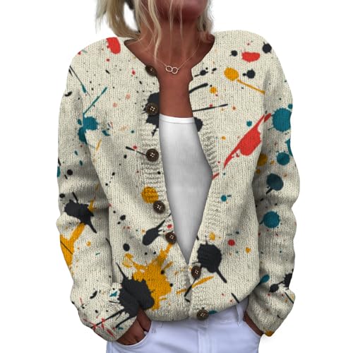 Cardigan Sweaters for Women Crewneck Long Sleeve Open Front Sweater Coatwear Slim Fit Floral Print Winter Cardigans
