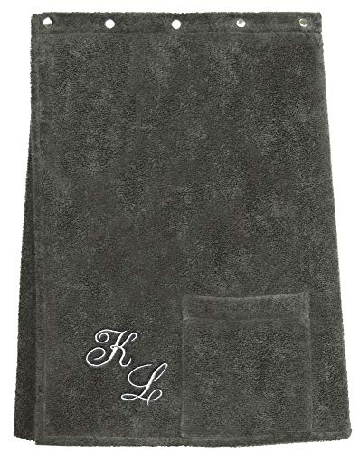 Lashuma Framsohn Saunatuch Fun Saunakilt für die Herren, Farbe Grau Anthrazit, Bestickt mit Ihrem Wunsch Monogramm Silber Grau-6