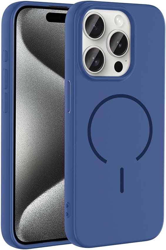 Kilifplus Apple iPhone 15 Pro Max ile Uyumlu Kılıf Renkli M-Safe Kablosuz Şarj Özellikli Silikon Kapak - Lacivert
