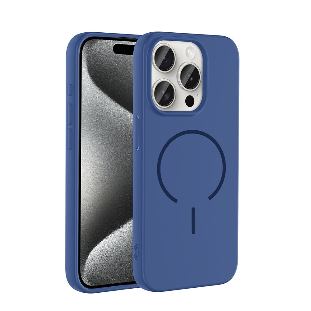Zore Apple ile uyumlu iPhone 15 Pro Kılıf M-safe Şarj Özellikli Zore Meta Kapak Lacivert