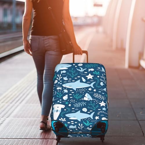 Housse de bagage poisson bleu blanc S en polyester lavable - 7