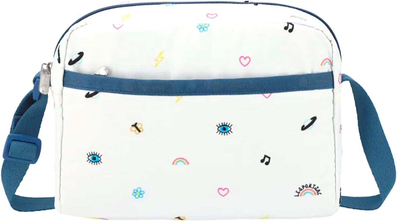 LeSportsac Daydream Embroidery Daniella Crossbody Bag, Style 2434/Color E885, Unique Embroidered Whimsical & Colorful Motifs: Hearts, Butterflies, Flowers, Shooting Stars & Rainbows