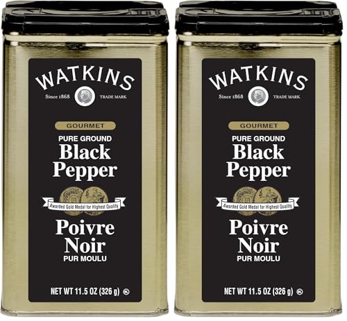 Image of Watkins Gourmet Spice Tin, Pure Ground Black Pepper, 11.5 oz. Tin, 1 Count (Pack of 2)
