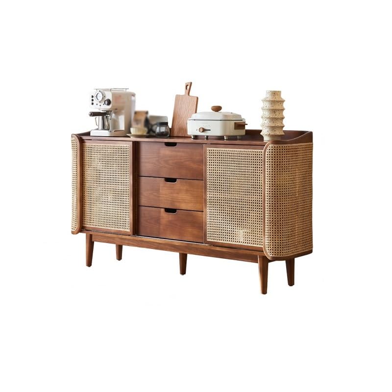SFANIIX Buffetschrank Holz Sideboard Retro Moderne Rattan Lagerung...