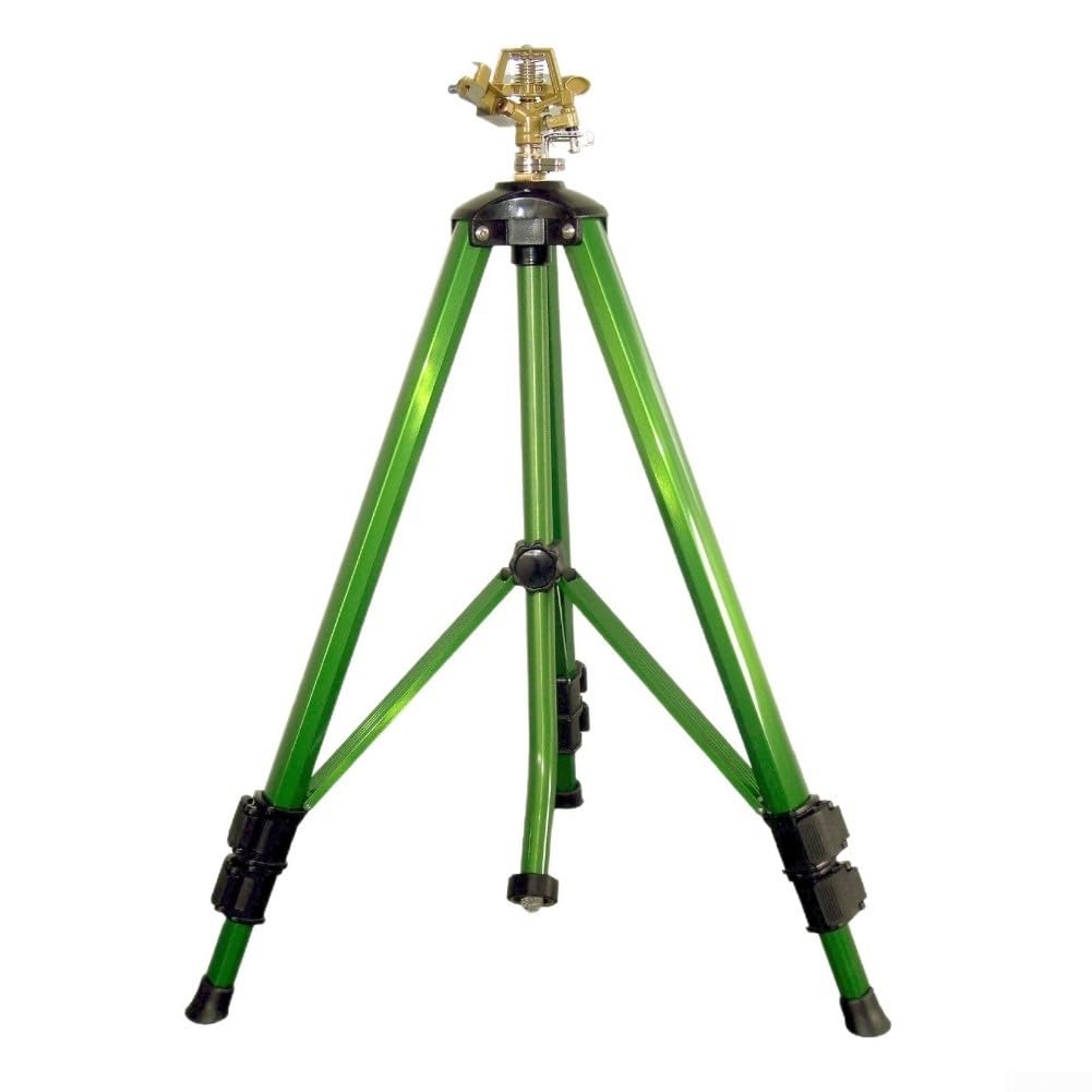 Green Garden - Aspersor de jardín con trípode resistente, cabezal de riego de aleación de aluminio ajustable de 360 grados para el cuidado del césped, agricultura y sistemas de riego a gran escala