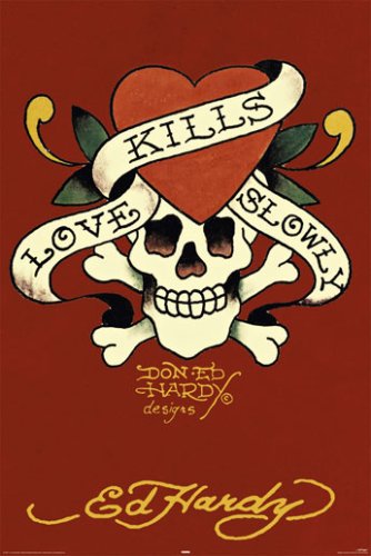 Póster de Ed Hardy Love Kills Slowly Skull Tattoo, lámina artística de diseño urbano para hogar
