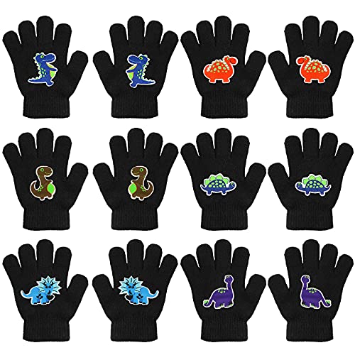 QKURT 6 Paia di Guanti Magici per Bambini 5-13 Anni - Invernali Neri con Dita Intere, Elasticizzati, Caldi, Lavorati a...