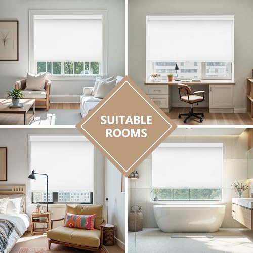 Image of AOSKY Cordless Blackout Roller Shade for Window, 33.5 inchW x 72 inchH, Linen White
