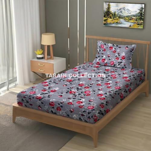 Image of Single Flat Bedsheet 60 x 90 Inch with 1 Pillow Cover, Cotton Blend Soft Breathable Bed Sheet Set for Single Bed, Lightweight Comfortable Bedding for Home Guest Room Daily Use