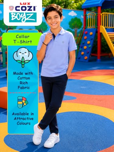 Image of Lux Cozi Boy's Polycotton Polo T-Shirt | Solid Collared Half Sleeve Tee for Kids | Soft Breathable Summer Wear | Casual Smart Polo T-Shirt | 3-14 Years
