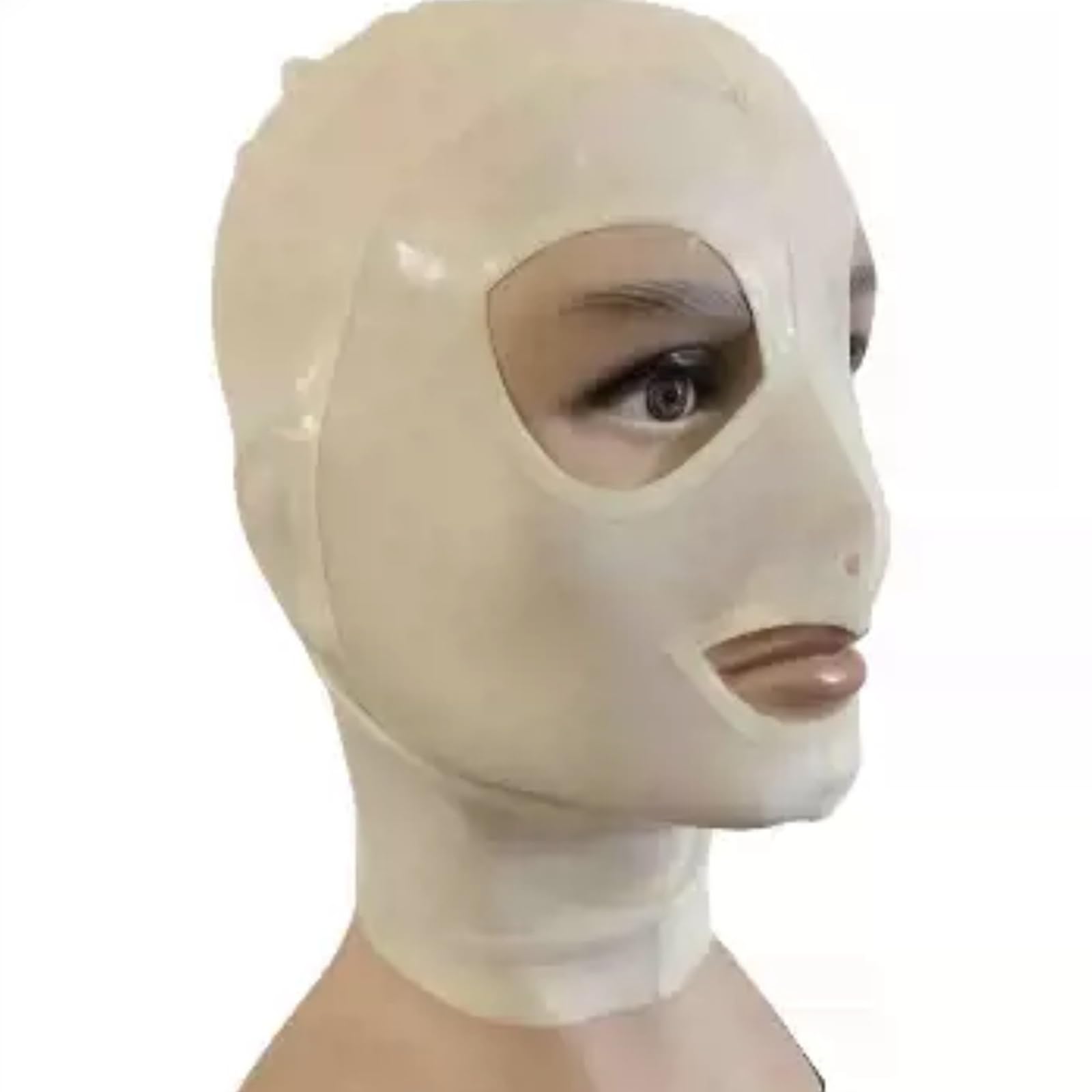 PRLBESL Latex Hood Rubber Big Eyes Hood All Inclusive with Back Zipper Unisex for BDSM Party Nostril Breathing(Size:S-63CM)