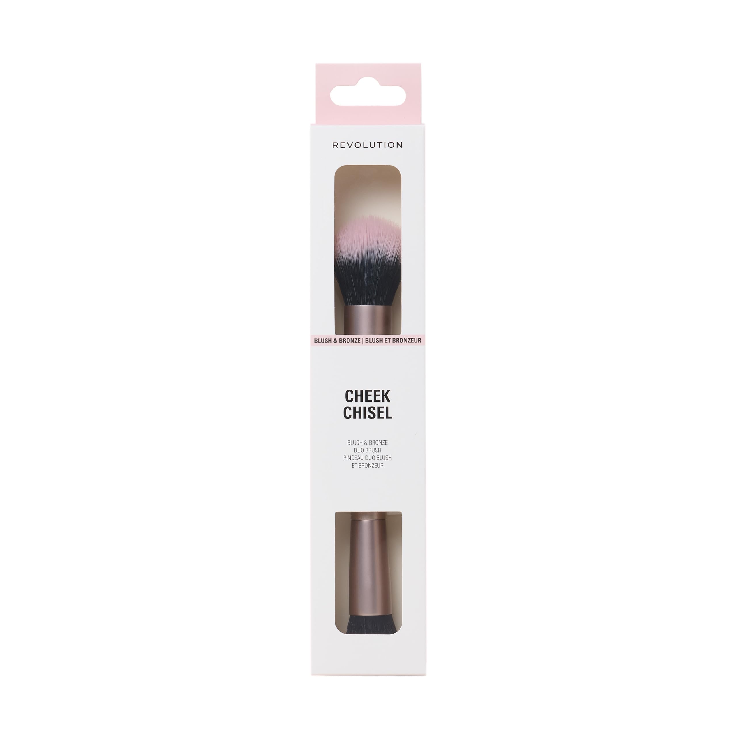 Revolution Cheek Chisel Blush & Bronze Duo Brush, Dual-Ended Makeup Brush, Synthetic Bristles, For Carving, Buffing & Blending, Vegan