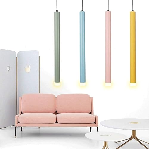 Miniatura 5 de Lámpara colgante de tubo de luz cálida nórdico amarillo cilíndrico de una sola cabeza Downlight lámpara colgante para isla de cocina comedor tienda
