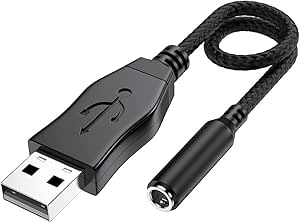 3.5mm External Stereo Sound Card with USB Plug, Built-in Chip, TRRS 4 Pin Microphone, Audio Support for PS4/5, Laptop, PC - Black