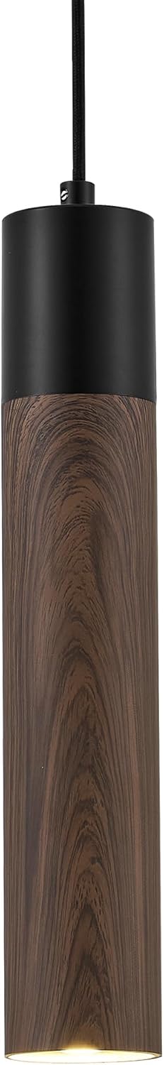 ELYONA Modern Pendant Light Fixtures, Walnut Wood Grain & Matte Black Metal, Industrial Cylinder Hanging Pendant Light for Kitchen Island Dining Room Bedroom Living Room, GU10 LED Bulb Included