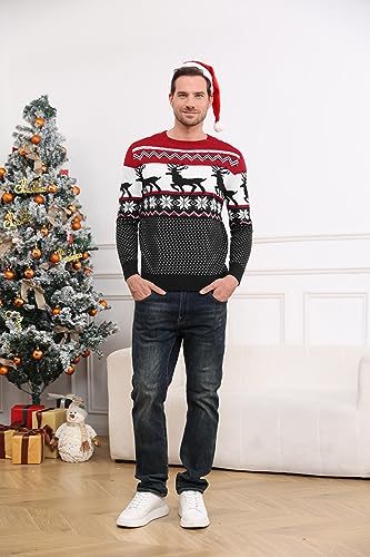 Runcati Mens Ugly Christmas Sweater Pullover Long Sleeve Reindeer Snowflake Soft Knitted Sweaters4