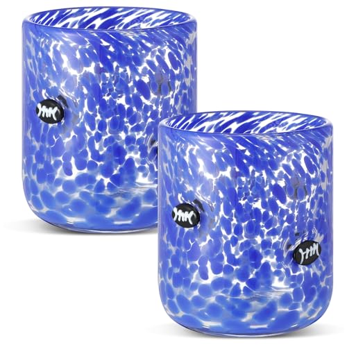 SiliFine 2 PCS Football Icon Glass Cups, Blue