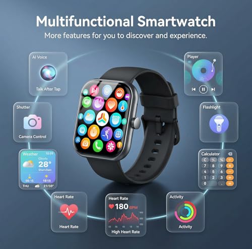 Image of Smart Watch for Men Women (Answer /Make Call), 1.83 inch HD Touchscreen Fitness Tracker, 110+ Sport Modes, Fitness Watch with Heart Rate /Sleep Monitor /Step, IP68 Waterproof Smartwatch for iPhone Android