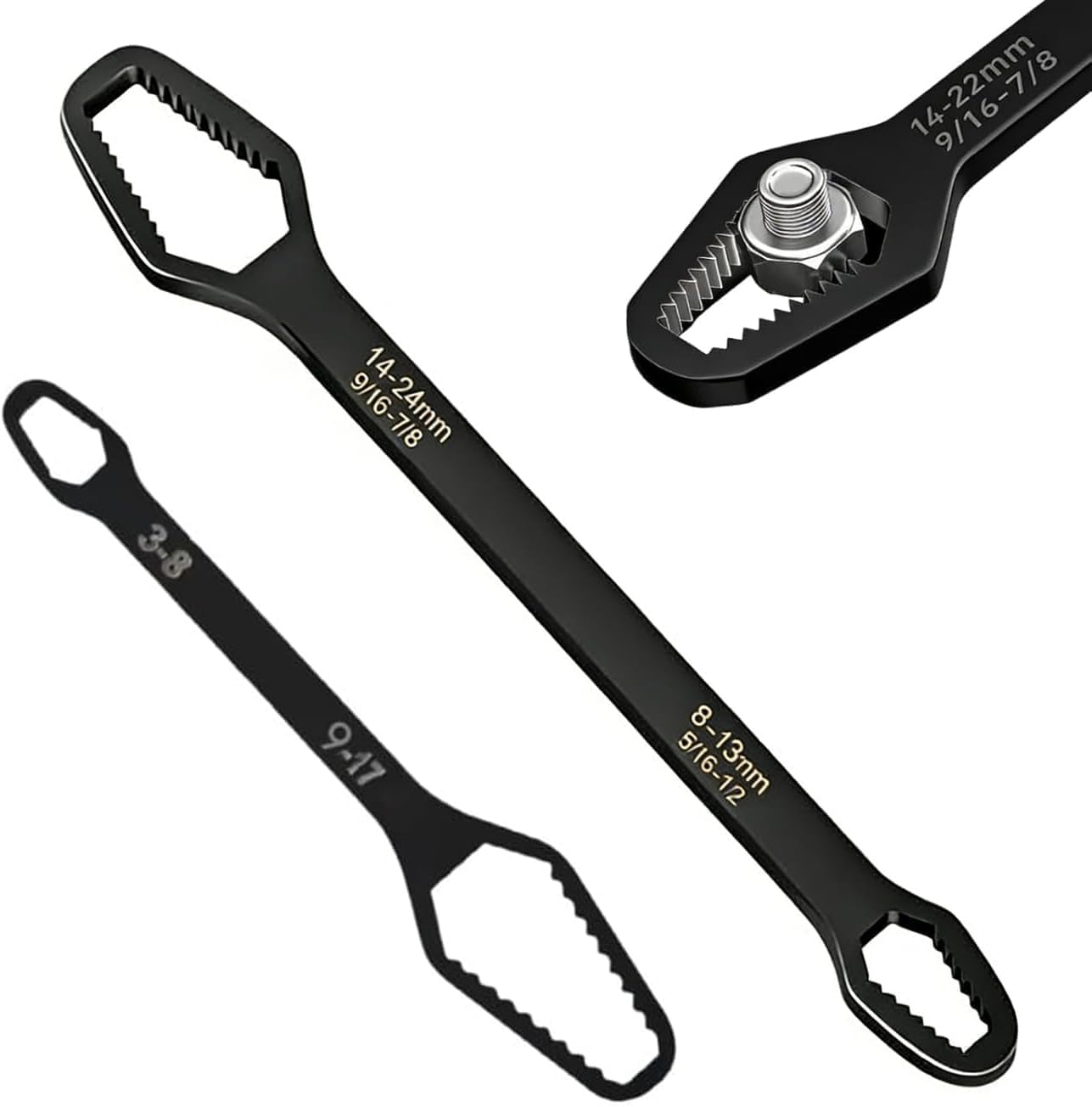 Universal Torx Wrench Double-Head Self-Tightening Wrench, 3-24mm Adjusting Universal Car Torx Wrench, All in One Wrenches for Outdoor Riding Home Improvement Automotive Task (Black#2pcs)