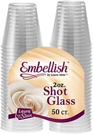 Embellish 50 Plastic Shot Glasses 2 oz, Crystal Clear Disposable Hard Mini Cups, Great for Whiskey, Jello Shots, Sample Tasting, Sauce, Dipping, Condiments, Perfect For Home, Bar, Parties,