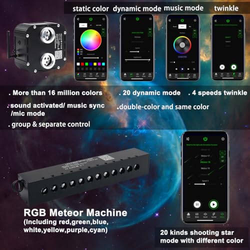 Image of AZIMOM Updated Dual Color 50W Twinkle Fiber Optic Starlight Kits Mixed1330pcs 16.4ft Strands, RGB Meteor Shooting Star, Sound Activated APP /Remote Control Theater Ceiling Home Shop Lobby Roof Decor