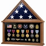 Vitrina grande de madera maciza con vidrio templado HD para bandera de entierro plegada de 5 x 9.5 pies, acabado de nogal