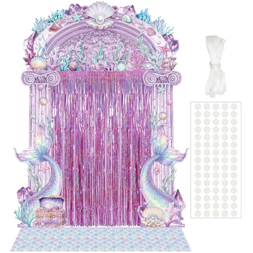 VitalCozy 7pcs Mermaid Party Decorations Arch Fringe Curtain Rug Birthday