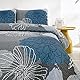 WONGS BEDDING Tagesdecke 200x220 Blau Blumen Bettüberwurf Weiche Sommerdecke Gesteppte Decke für Doppelbett Mikrofaser Bettdecke mit 2 Kissenbezug 50x75