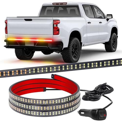 Image of XRIDONSEN 48 inch 288 LED Tailgate Strobe Lights Rear Emergency Lights | Amber Red Flashing Warning Hazard Caution Safety Light Strip for Tow Plow Trucks Construction Vehicles Pickup Trailer