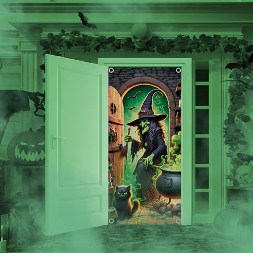 QIANAI Halloween Deko Türen Vorhang, Halloween tür Banner Deko, Türdekorationen Outdoor, Türverkleidungsdekoration, Horror Wanddeko, Atmosphäre Dekoration, Deko Innen Wand, Skelett Banner (Hexe)