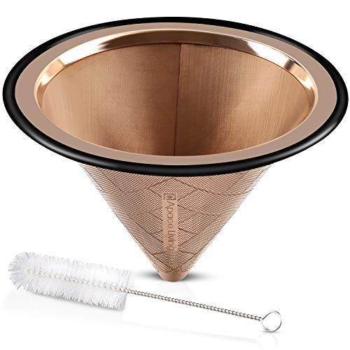 Apace Living Pour Over Coffee Filter - Wide Metal Base Reusable Stainless Steel Coffee Dripper - Perfect For Chemex Hario Bodum & Other Coffee Makers - Paperless Coffee Filter For Sustainable Brewing #TOP6