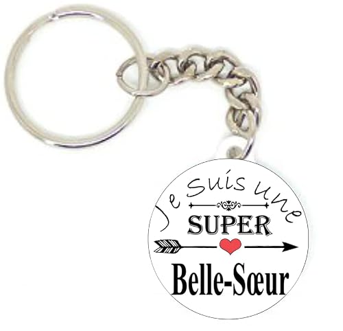 Porte clé badge JE SUIS UNE SUPER BELLE SOEUR FLÈCHE idée cadeau personnalisé