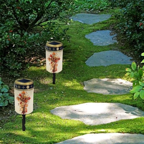 Image of Floral Cross LED Solar Lights for Patriotic Landscape Waterproof Solar Light Waterproof Solar Power Light Flameless Candle for Cemetery Grave Memorial Decor 2 Pcs