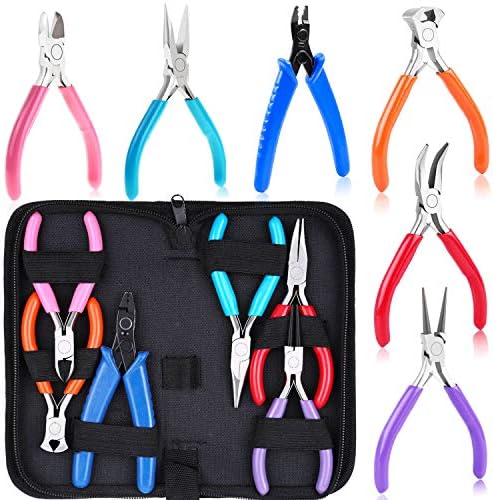 Jewelry Pliers, Acejoz 6pcs Jewelry Making Tools Kit Includs Needle Nose Pliers, Round Nose Pliers, Wire Cutters, Crimping Pliers, Bent Nose Pliers, End Nippers for Beading Craft