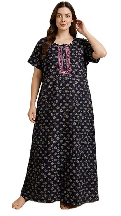 Image of Bahumaan Pure Cotton Nighty for Woman | Floral Gown for Women Nightwear with Pocket | Cotton Nighty for Women Stylish | Perfect for Daily Comfort | Maxi Women
