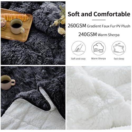 Image of yescool Weighted Blanket for Adults (20 lbs, 60 inch x 80 inch, Obsidian Black) Heavy Blanket for Sleeping Perfect for 140-160 lbs, Queen Size Faux Fur Blanket with Premium Glass Bead
