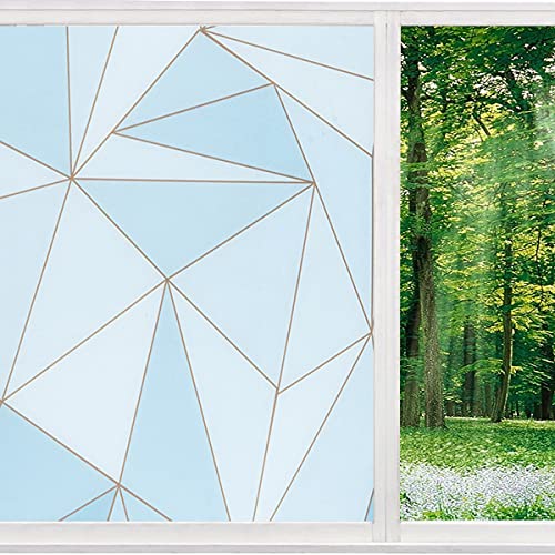 Amposei Window Privacy Film, Decorative Static Cling Frosted Glass Door Film Non-Adhesive 3D Geometric Pattern Tint Stained Window Stickers Reflective for Home Office Heat Control 17.7x78.7inch - Blue