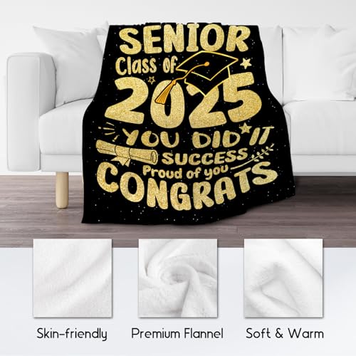 Graduation Blanket - Class of 2025 Graduation Gifts for Her or Him - 40"x50" Flannel Soft Throw Decorations - Senior 2025 Gold Blankets for College, High School