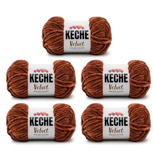 Image of Keche Velvet Yarn for Crocheting, Soft Chenille Bulky Baby Blanket Amigurumi Yarn 100 gr (132 yds) 5 Skeins - Fox