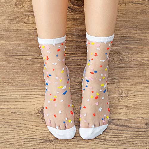 Image of Campsis Sheer Socks for Women Elastic Vintage Flower Ankle High Socks Thin Glass Silk Socks Summer for Women and Girl